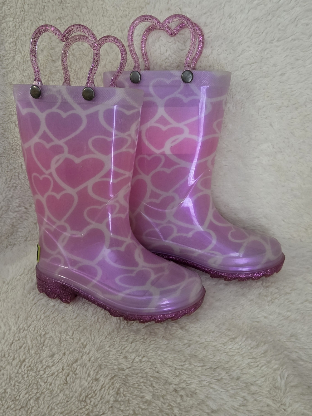 Girls' Pink Heart Rain Boots with Glitter Handles